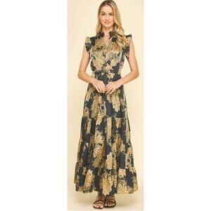 Pinch Floral Print Tiered Maxi Dress Black Womens Size Small New Ruffle